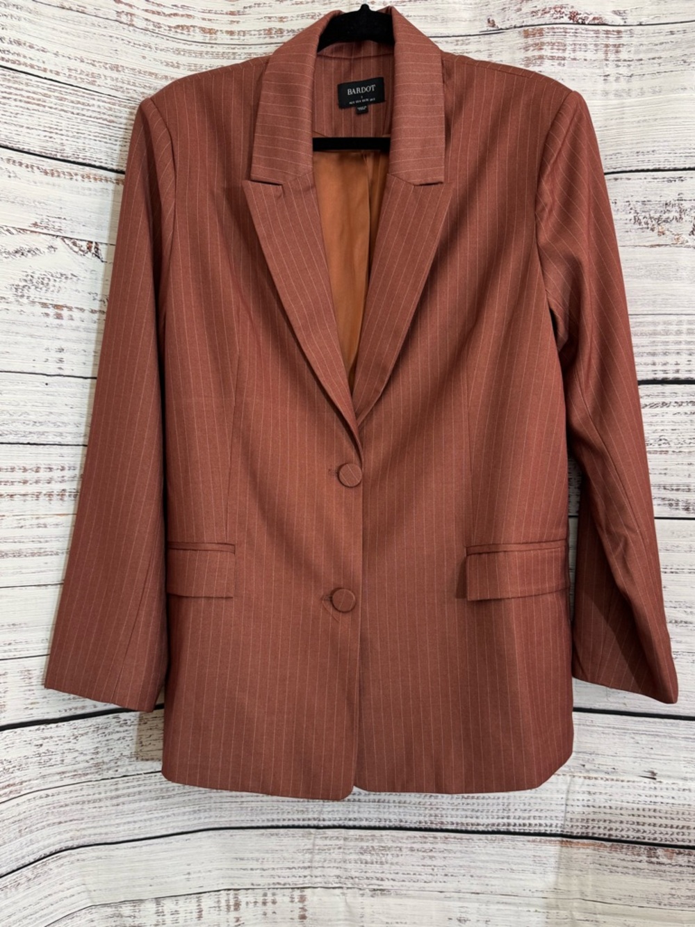 Bardot Blazer Womens size small pinstripe chestnut oversized Jacket front Button - Picture 2 of 13